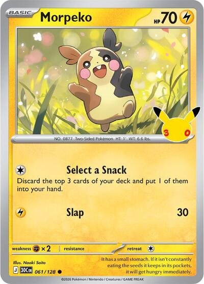 Pokémon card: Morpeko 061/128 from 30th Celebration (M6a) (Common), Lightning type, front of card