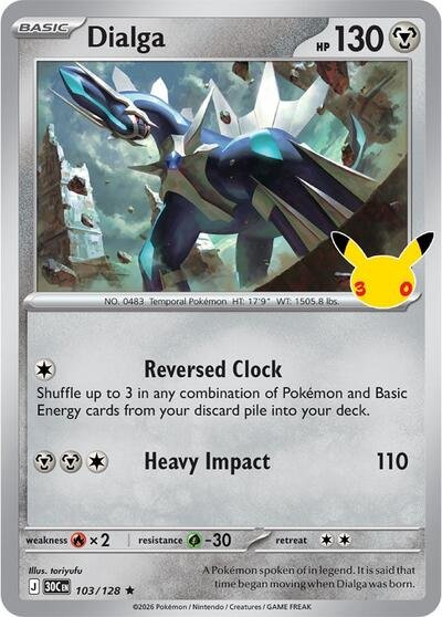 Pokémon card: Dialga 103/128 from 30th Celebration (M6a) (Rare), Metal type, front of card