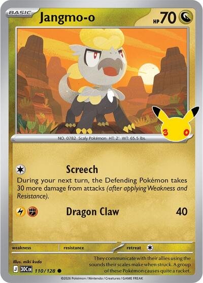Pokémon card: Jangmo-o 110/128 from 30th Celebration (M6a) (Common), Dragon type, front of card