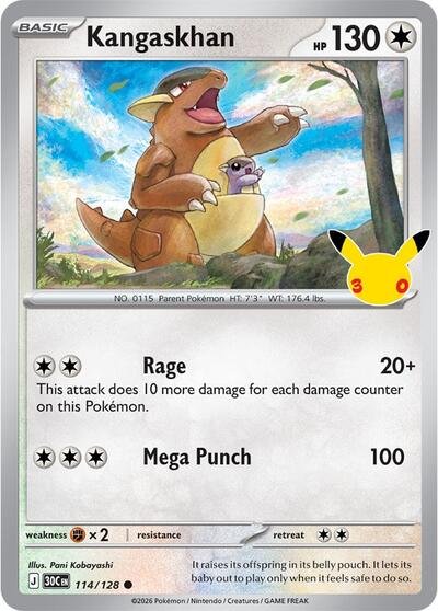 Pokémon card: Kangaskhan 114/128 from 30th Celebration (M6a) (Common), Colorless type, front of card