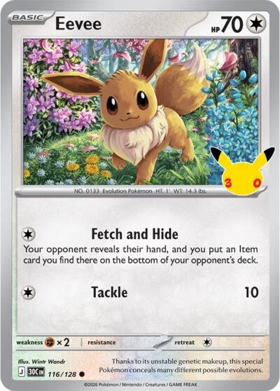 Pokémon card: Eevee 116/128 from 30th Celebration (M6a) (Common), Psychic type, front of card