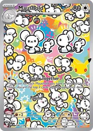 Pokémon card: Maushold 146/128 from 30th Celebration (M6a) (Illustration Rare), Colorless type, front of card