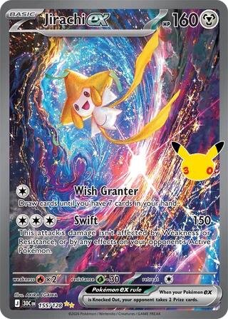 Pokémon card: Jirachi ex 155/128 from 30th Celebration (M6a) (Special Illustration Rare), Metal type, front of card