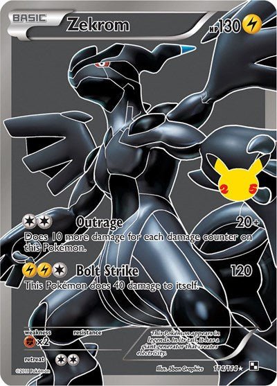 Pokémon card: Zekrom Classic Collection 114/114 from Celebrations Classic Collection, Lightning type, front of card