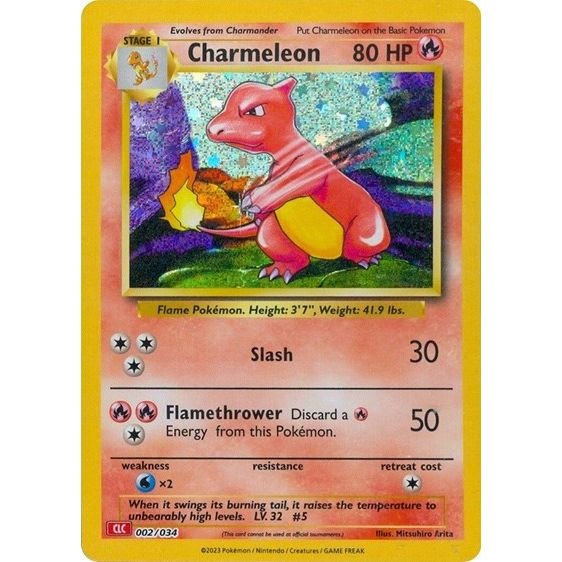 Pokémon card: CLC 002/034 Charmeleon from Pokemon Trading Card Game Classic, Fire type, front of card