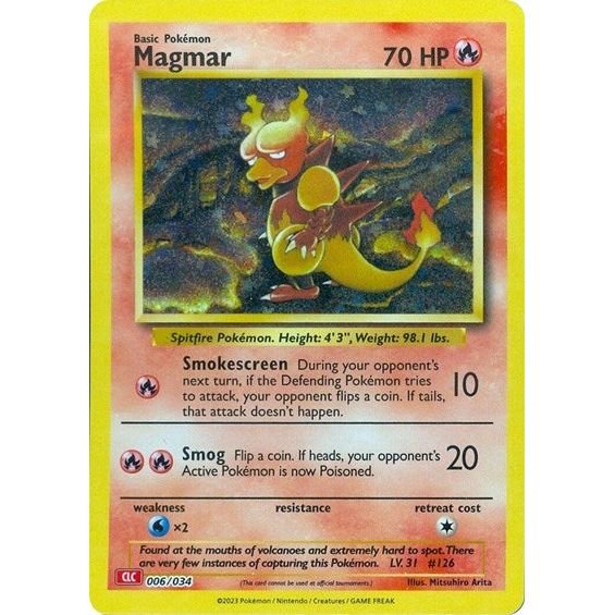 Pokémon card: CLC 006/034 Magmar from Pokemon Trading Card Game Classic, Fire type, front of card