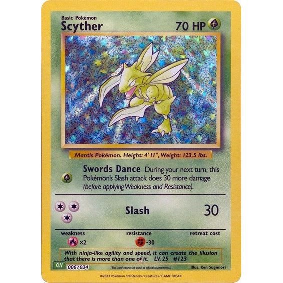 Pokémon card: CLV 006/034 Scyther from Pokemon Trading Card Game Classic, Grass type, front of card