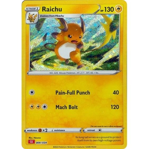 Pokémon card: CLC 009/034 Raichu from Pokemon Trading Card Game Classic, Lightning type, front of card