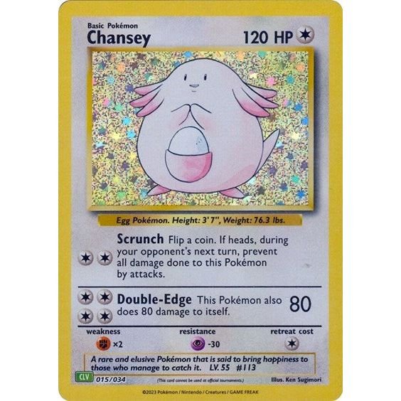 Pokémon card: CLV 015/034 Chansey from Pokemon Trading Card Game Classic, Colorless type, front of card