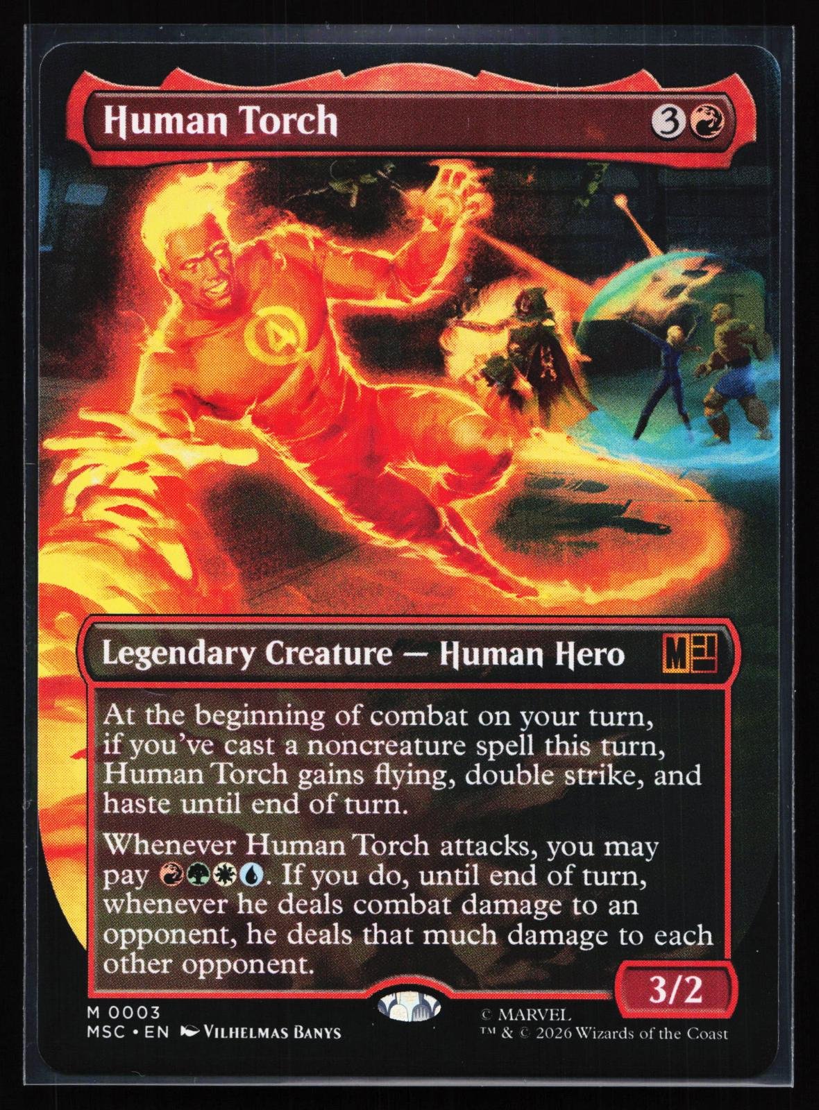 Magic: The Gathering card: Commander: Marvel Super Heroes 3 Human Torch (Borderless) Mythic, front of card