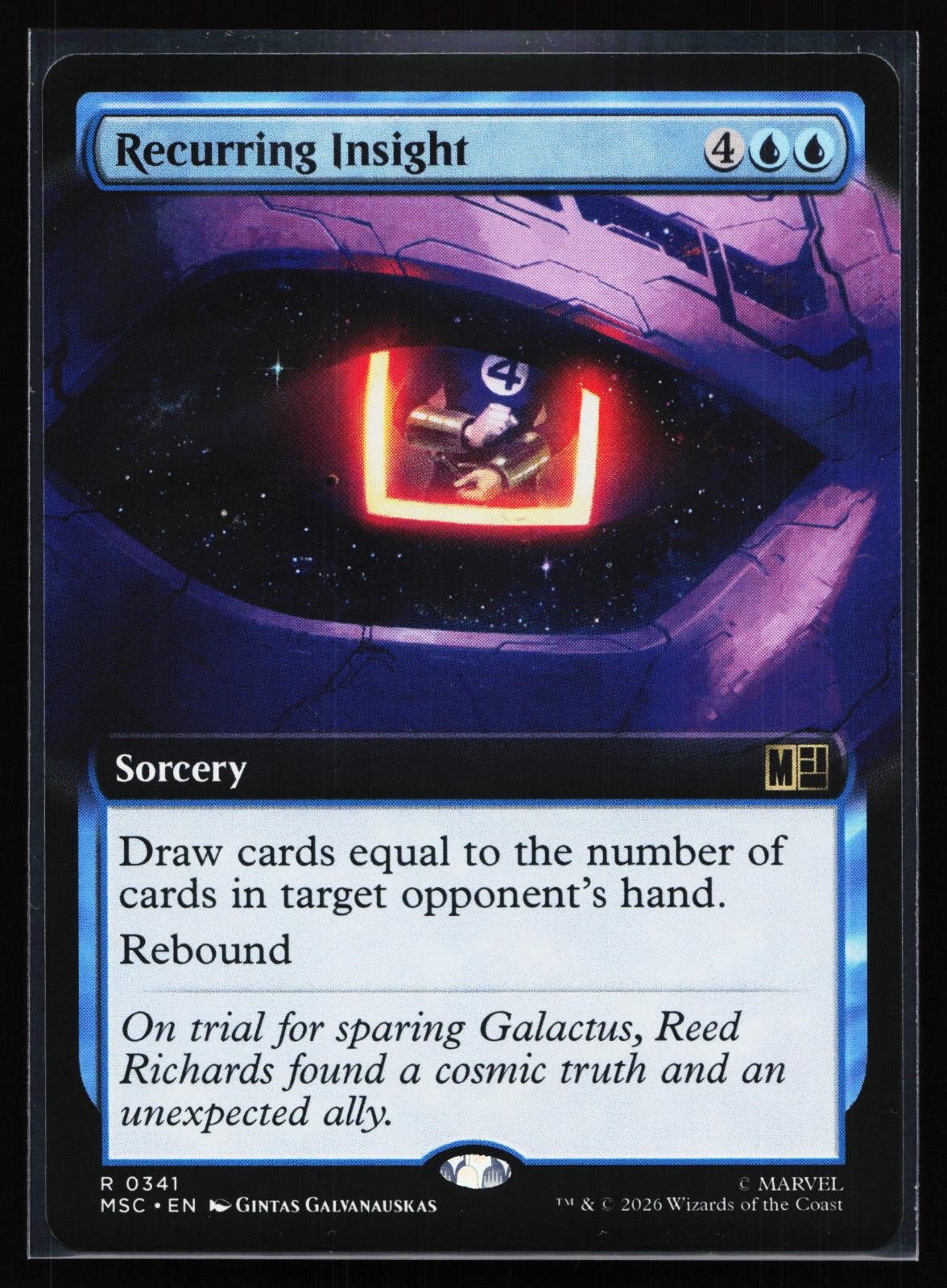 Magic: The Gathering card: Commander: Marvel Super Heroes 341 Recurring Insight (Extended Art) (Rare), front of card