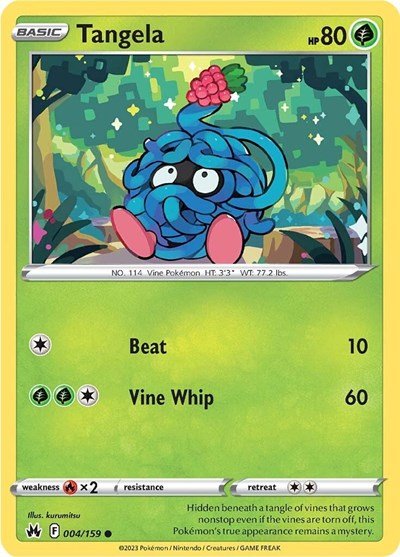 Pokémon card: Tangela 004/159 from Crown Zenith (Common), Grass type, front of card