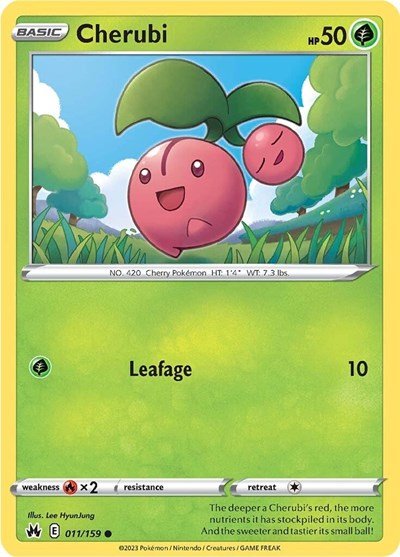 Pokémon card: Cherubi 011/159 from Crown Zenith (Common), Grass type, front of card