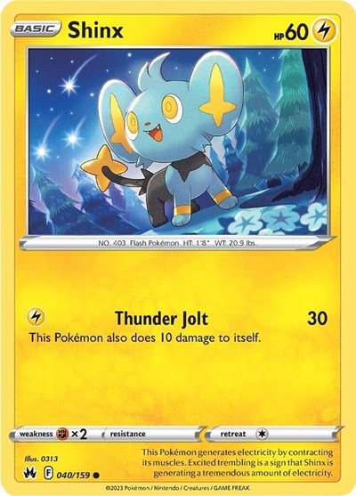 Pokémon card: Shinx 040/159 from Crown Zenith (Common), Lightning type, front of card