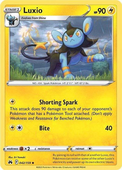 Pokémon card: Luxio 042/159 from Crown Zenith (Uncommon), Lightning type, front of card