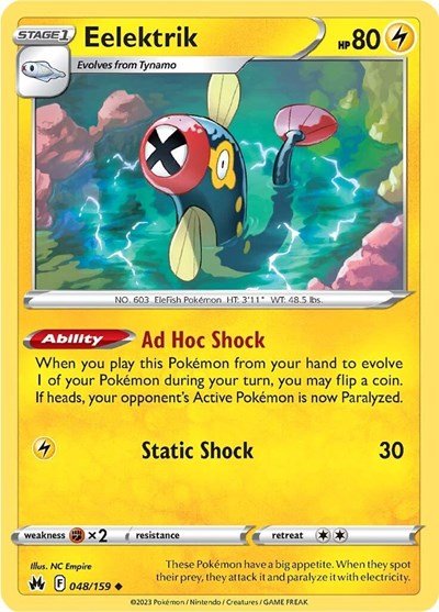 Pokémon card: Eelektrik 048/159 from Crown Zenith (Uncommon), Lightning type, front of card