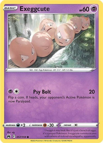 Pokémon card: Exeggcute 057/159 from Crown Zenith (Common), Psychic type, front of card