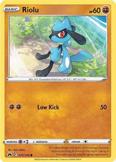 Pokémon card: Riolu 071/159 from Crown Zenith (Common), Fighting type, front of card