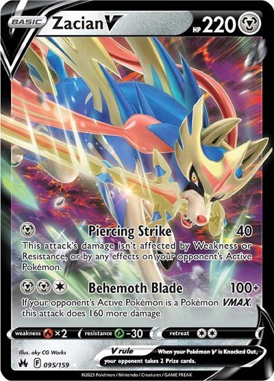 Pokémon card: Zacian V 095/159 from Crown Zenith (Ultra Rare), Metal type, front of card