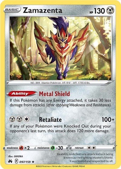 Pokémon card: Zamazenta 097/159 from Crown Zenith (Holo Rare), Metal type, front of card