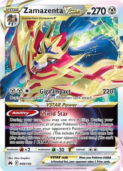 Pokémon card: Zamazenta VSTAR 099/159 from Crown Zenith (Ultra Rare), Metal type, front of card