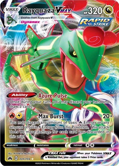 Pokémon card: Rayquaza VMAX 101/159 from Crown Zenith (Ultra Rare), Dragon type, front of card