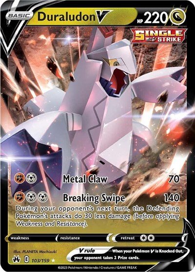 Pokémon card: Duraludon V 103/159 from Crown Zenith (Ultra Rare), Dragon type, front of card