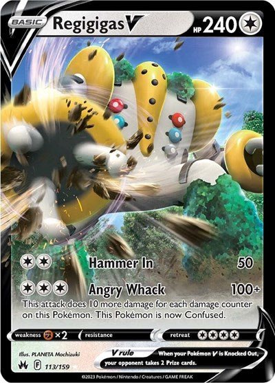 Pokémon card: Regigigas V 113/159 from Crown Zenith (Ultra Rare), Colorless type, front of card