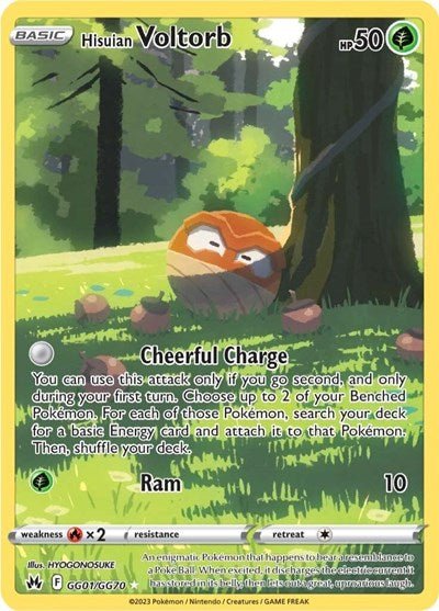 Pokémon card: Hisuian Voltorb GG01/GG70 from Crown Zenith Galarian Gallery (Ultra Rare), Grass type, front of card