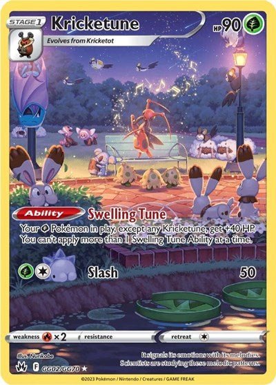 Pokémon card: Kricketune GG02/GG70 from Crown Zenith Galarian Gallery (Ultra Rare), Grass type, front of card