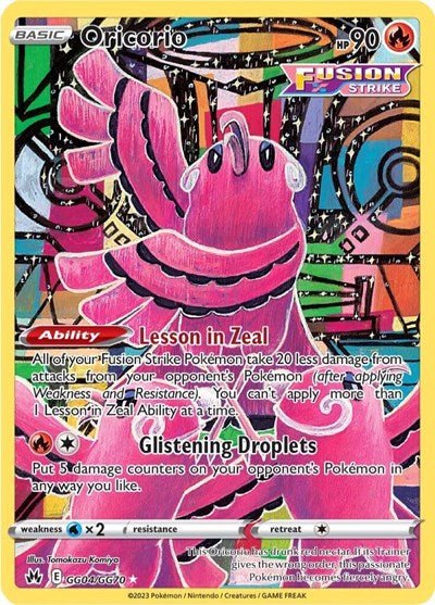 Pokémon card: Oricorio GG04/GG70 from Crown Zenith Galarian Gallery (Ultra Rare), Fire type, front of card