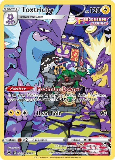 Pokémon card: Toxtricity GG09/GG70 from Crown Zenith Galarian Gallery (Ultra Rare), Lightning type, front of card