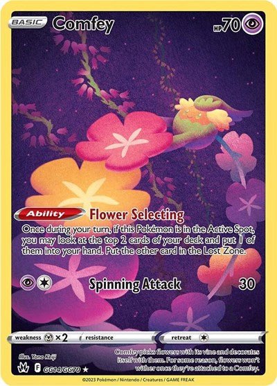 Pokémon card: Comfey GG14/GG70 from Crown Zenith Galarian Gallery (Ultra Rare), Psychic type, front of card