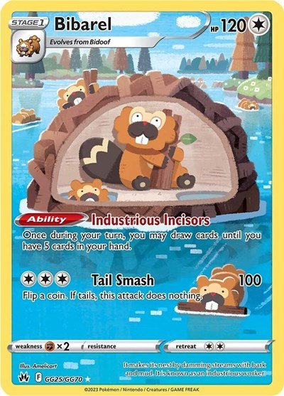 Pokémon card: Bibarel GG25/GG70 from Crown Zenith Galarian Gallery (Ultra Rare), Colorless type, front of card