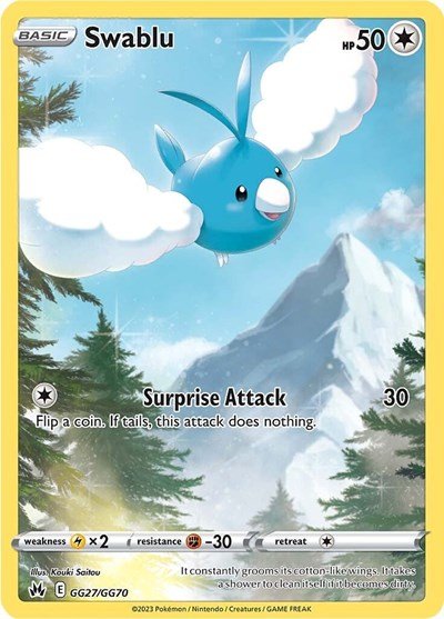 Pokémon card: Swablu GG27/GG70 from Crown Zenith Galarian Gallery (Ultra Rare), Colorless type, front of card