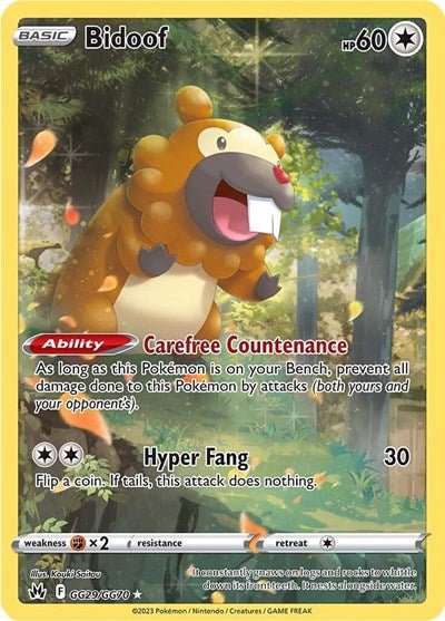 Pokémon card: Bidoof GG29/GG70 from Crown Zenith Galarian Gallery (Ultra Rare), Colorless type, front of card
