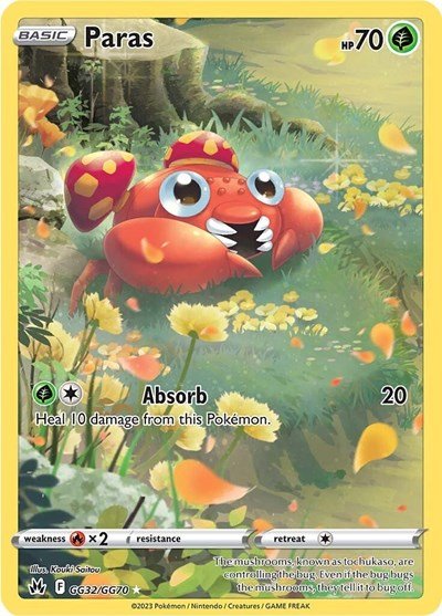 Pokémon card: Paras GG32/GG70 from Crown Zenith Galarian Gallery (Ultra Rare), Grass type, front of card