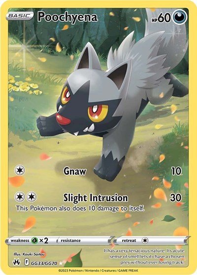 Pokémon card: Poochyena GG33/GG70 from Crown Zenith Galarian Gallery (Ultra Rare), Darkness type, front of card