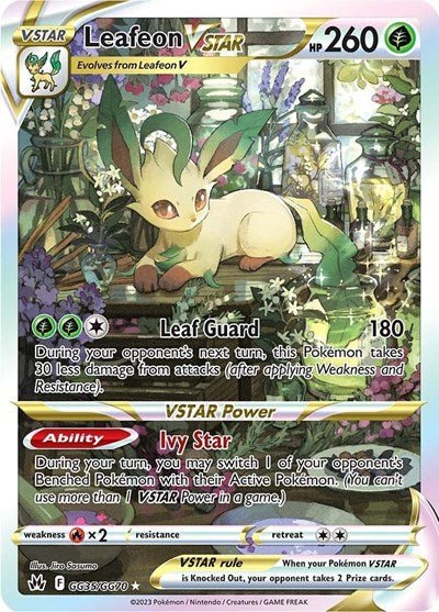 Pokémon card: Leafeon VSTAR GG35/GG70 from Crown Zenith Galarian Gallery (Ultra Rare), Grass type, front of card