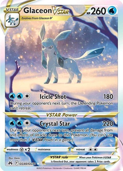 Pokémon card: Glaceon VSTAR GG40/GG70 from Crown Zenith Galarian Gallery (Ultra Rare), Water type, front of card