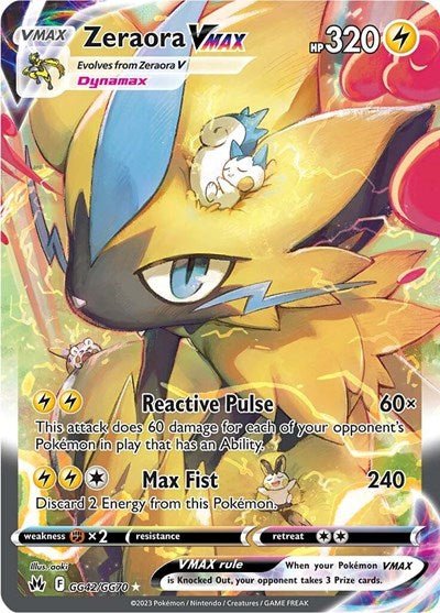 Pokémon card: Zeraora VMAX GG42/GG70 from Crown Zenith Galarian Gallery (Ultra Rare), Lightning type, front of card