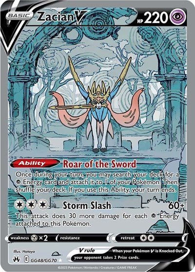 Pokémon card: Zacian V GG48/GG70 from Crown Zenith Galarian Gallery (Ultra Rare), Psychic type, front of card