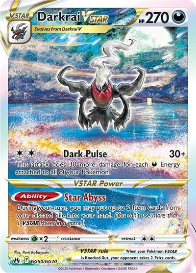 Pokémon card: Darkrai VSTAR GG50/GG70 from Crown Zenith Galarian Gallery (Ultra Rare), Darkness type, front of card