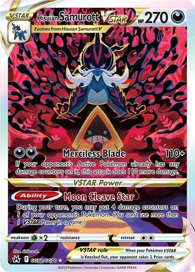 Pokémon card: Hisuian Samurott VSTAR GG52/GG70 from Crown Zenith Galarian Gallery (Ultra Rare), Darkness type, front of card