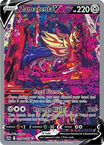Pokémon card: Zamazenta V GG54/GG70 from Crown Zenith Galarian Gallery (Ultra Rare), Metal type, front of card