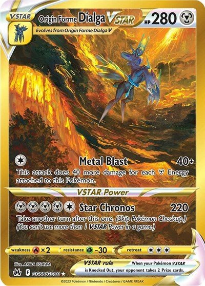 Pokémon card: Origin Forme Dialga VSTAR GG68/GG70 from Crown Zenith Galarian Gallery (Secret Rare), Metal type, front of card