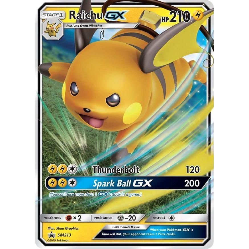 Pokémon card: Raichu ex SM213 from Hidden Fates Promo (Promo), Lightning type, front of card