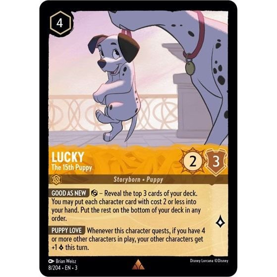 Lorcana card: Lucky - The 15th Puppy 008/204 from Into The Inklands (Rare), front of card
