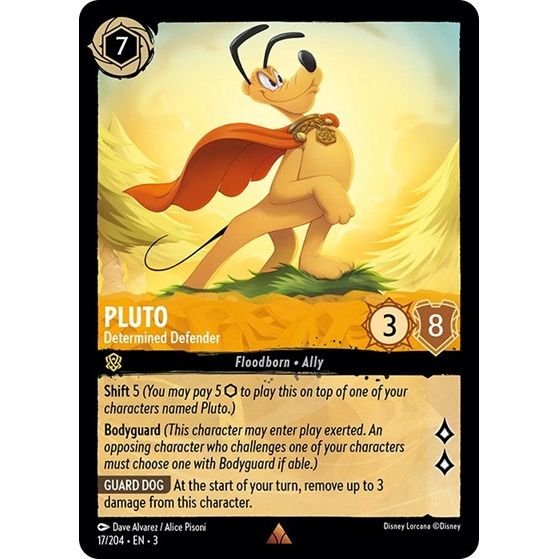 Lorcana card: Pluto - Determined Defender 017/204 from Into The Inklands (Rare), front of card