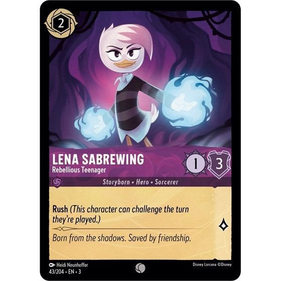 Lorcana card: Lena Sabrewing - Rebellious Teenager 043/204 from Into The Inklands (Common), front of card